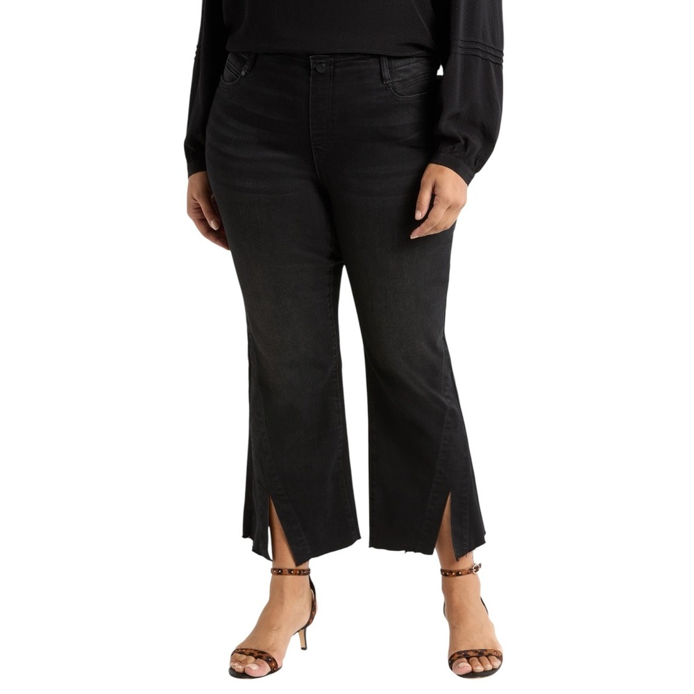 Liverpool Chic Gia Glider Crop Flare Twisted Seam Pull-On Jeans Black SZ 18W NWT